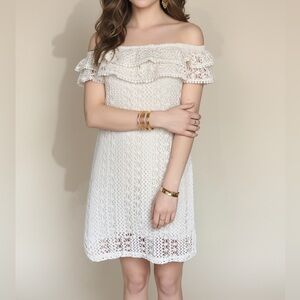 Sézane Ivory Crochet Off-Shoulder Mini Dress | Size M